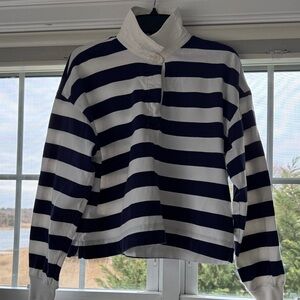 Striped Navy and White Women's Cropped Polo Top